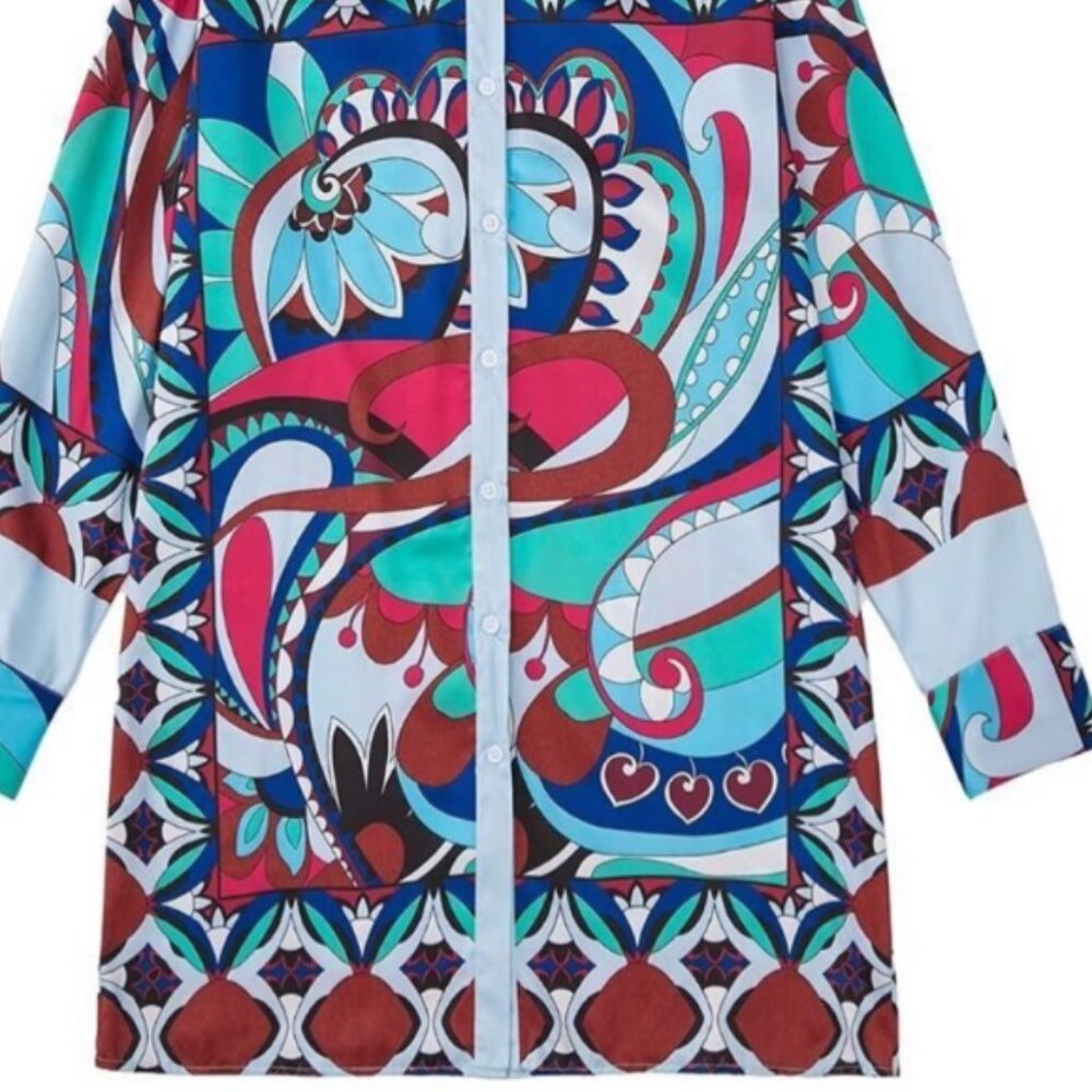 NWOT ZARA MULTICOLOR GEOMETRIC PRINT SILKY TUNIC TOP BLOGGERS FAV - Picture 5 of 8